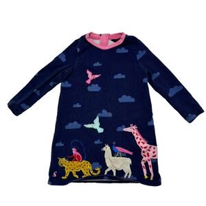 JOULES Rosalee A-Line Dress Animal Appliqué Navy Blue Long Sleeve Size 4 Girls